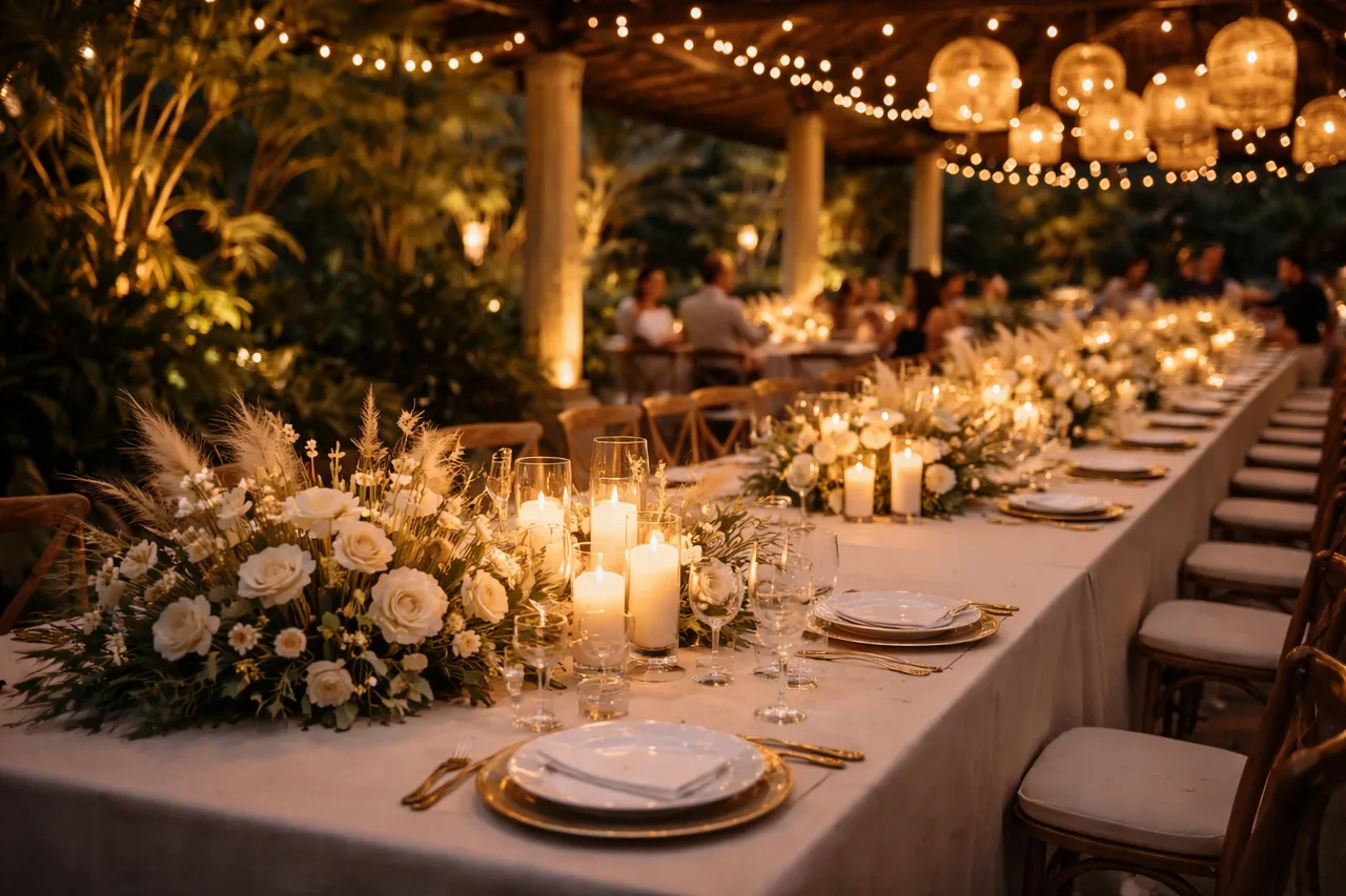 Intimate garden dinner table under the stars